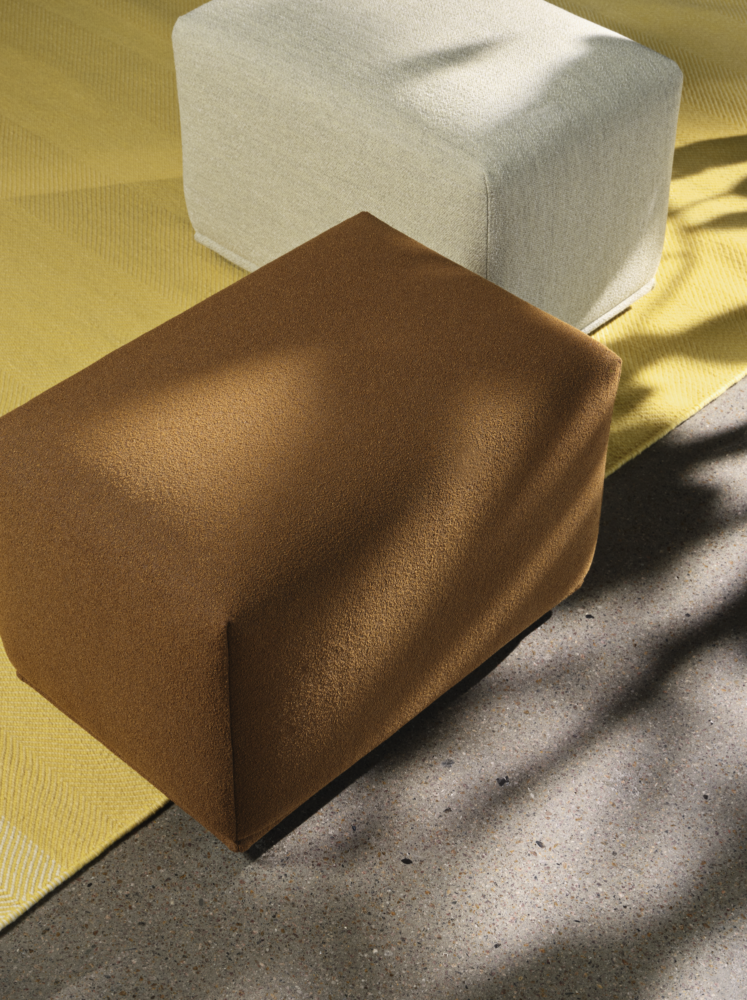 Echo Pouf in Ecriture 910 & Acca 361 - Varjo Rug in Yellow