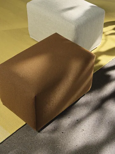 Echo Pouf in Ecriture 910 & Acca 361 - Varjo Rug in Yellow