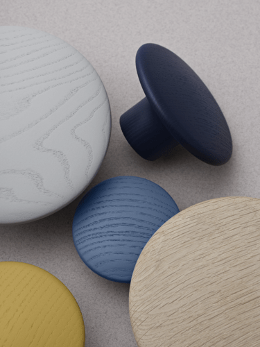Dots Wood in Grey, Midnight Blue, Pale Blue, Mustard, Oak