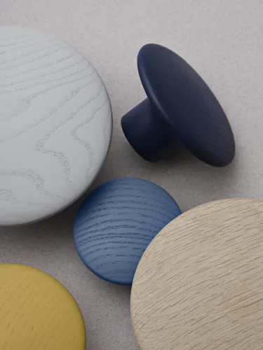 Dots Wood in Grey, Midnight Blue, Pale Blue, Mustard, Oak