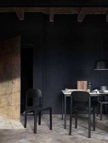 Workshop Chair - Black, Base Table - White/Black, Ambit Pendant Lamp (Ø40) - Black, Corky