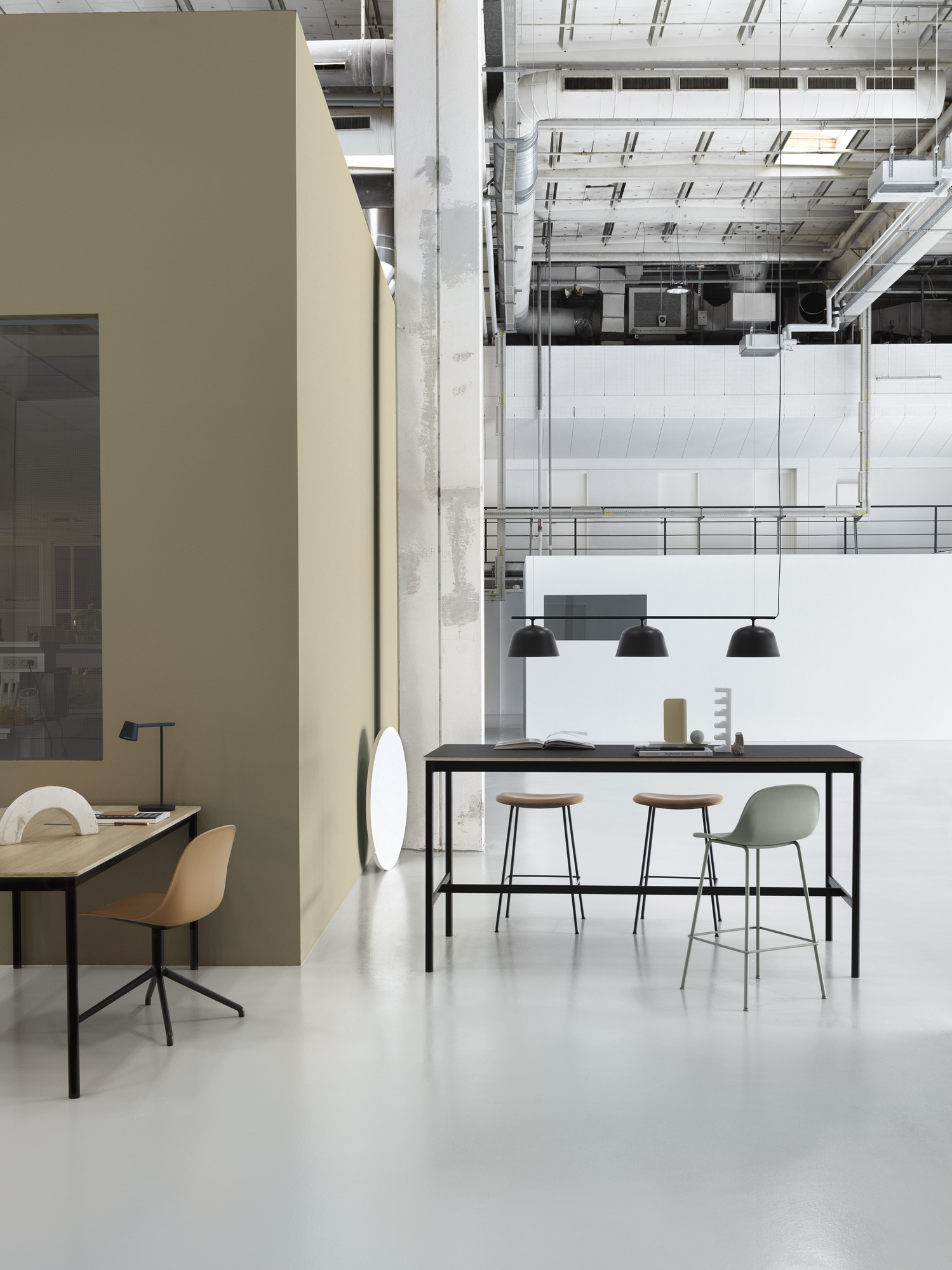Base High Table Black/Plywood/Black, Ambit Rail Lamp Black, Fiber Bar Tube Base Dusty Green, Fiber Bar Tube Base Ochre/Black, Base Table Oak/Black, Fiber Side Swivel Base Ochre/Black