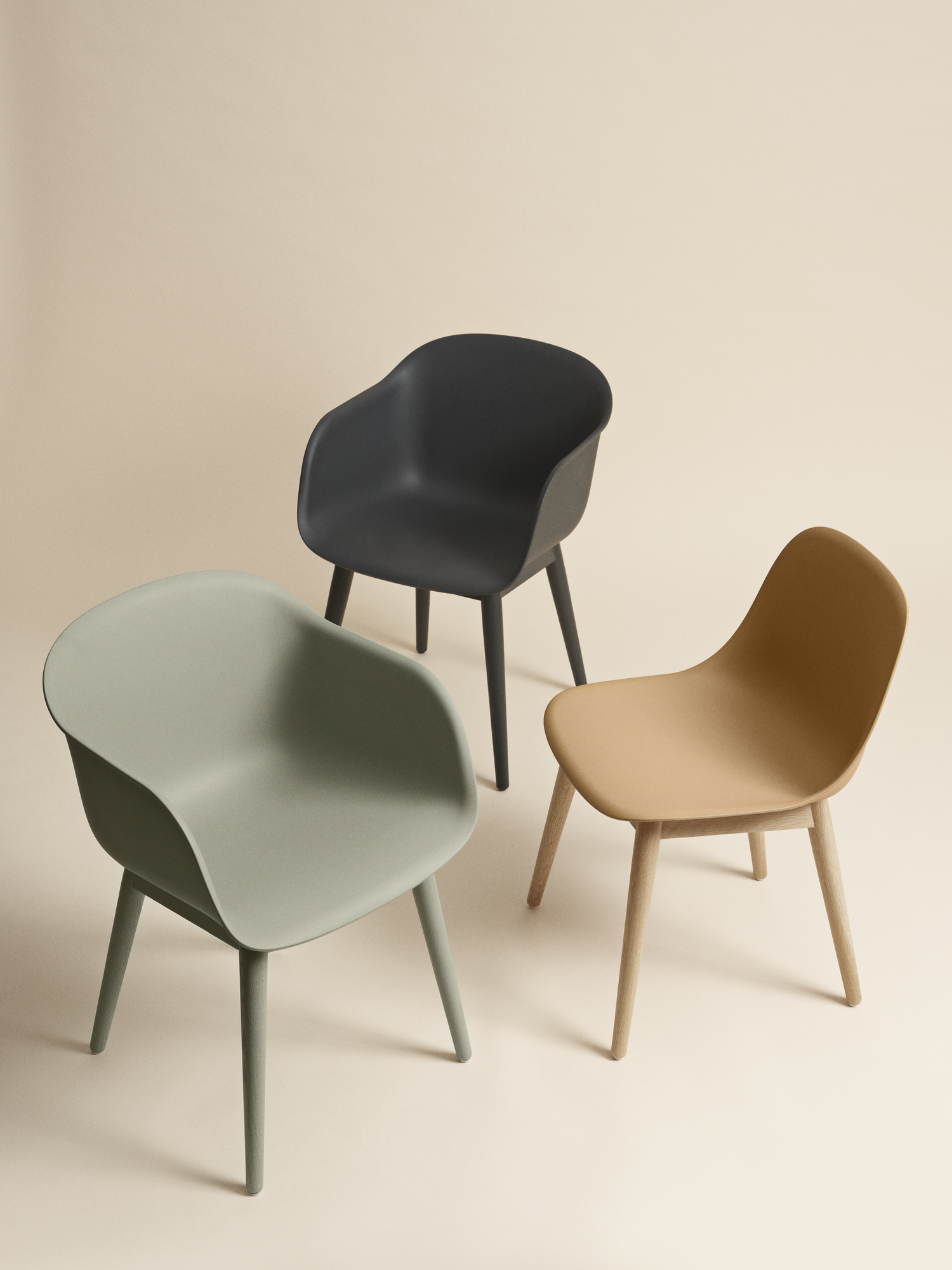 Fiber Armchair Tube Base in Dusty Green. Black & Ochre