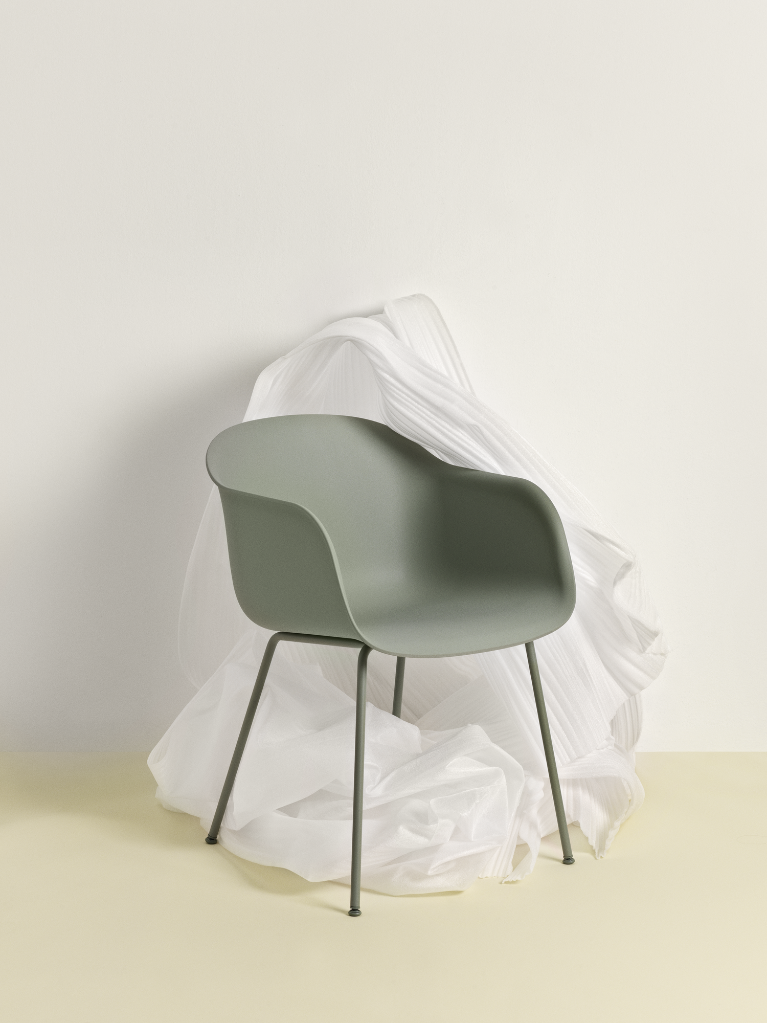 Fiber Armchair Tube Base in Dusty Green