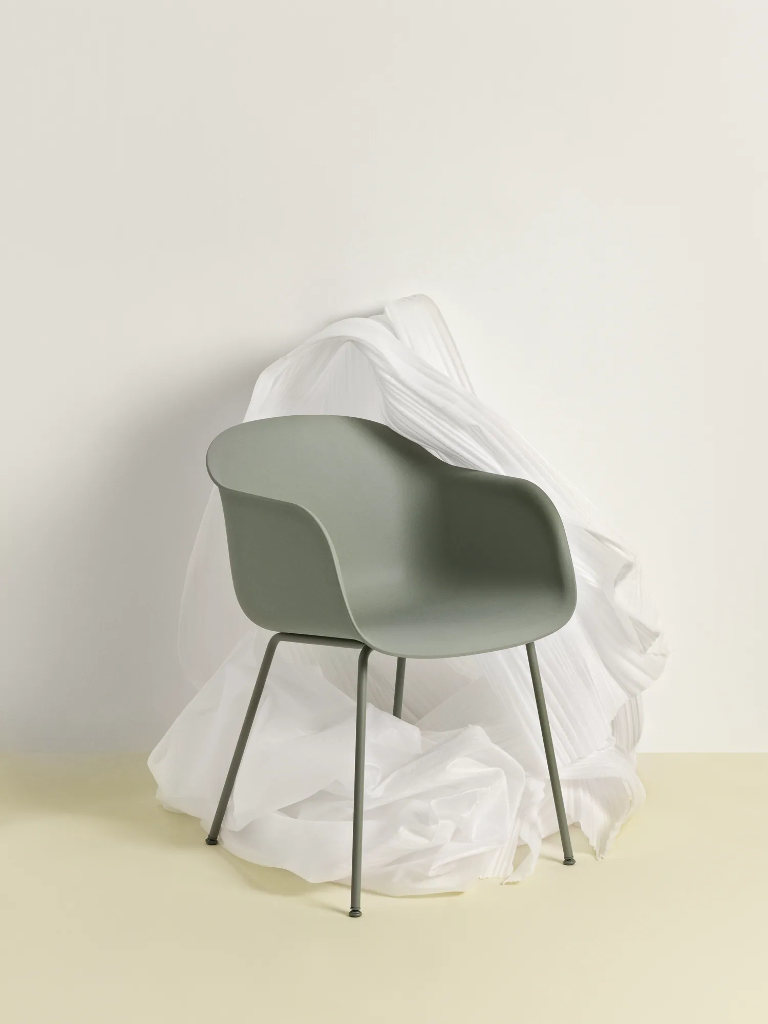 Fiber Armchair Tube Base in Dusty Green