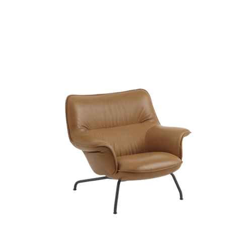 Packshot image of Muuto Doze Lounge Chair Low Back Tube Base in Refine Leather Cognac/Anthracite