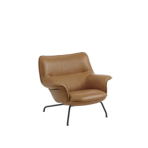 Packshot image of Muuto Doze Lounge Chair Low Back Tube Base in Refine Leather Cognac/Anthracite