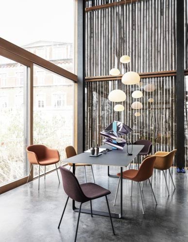 70/70 Table Black/Black, Fiber Armchair Tube base Remix 452/Grey, Fiber Side Chair Tube Base Remix 433/Grey, Fiber Armchair Tube base Remix 433/Grey, Fiber Side Chair Tube Base Remix 452/Grey, Fiber Side Chair Tube Base Remix 373/Black, Fluid Pendant Large, Fluid Pendant Small, Open Candelabra Black