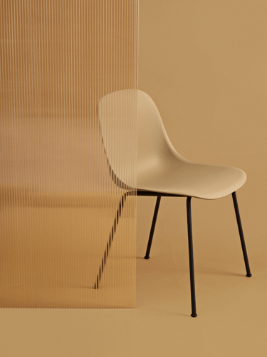 Fiber Side Chair Tube Base in Black & Ochre