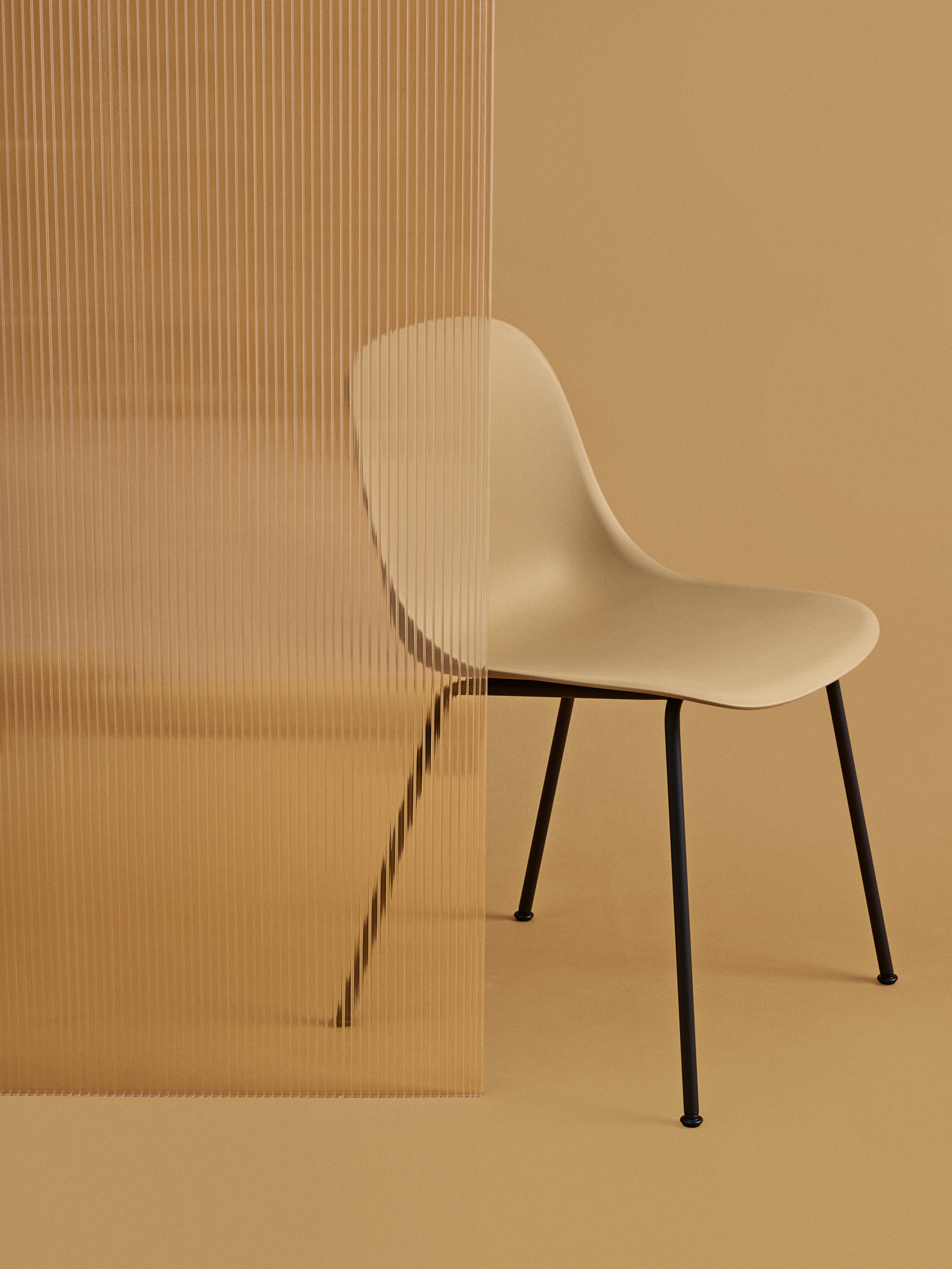 Fiber Side Chair Tube Base in Black & Ochre