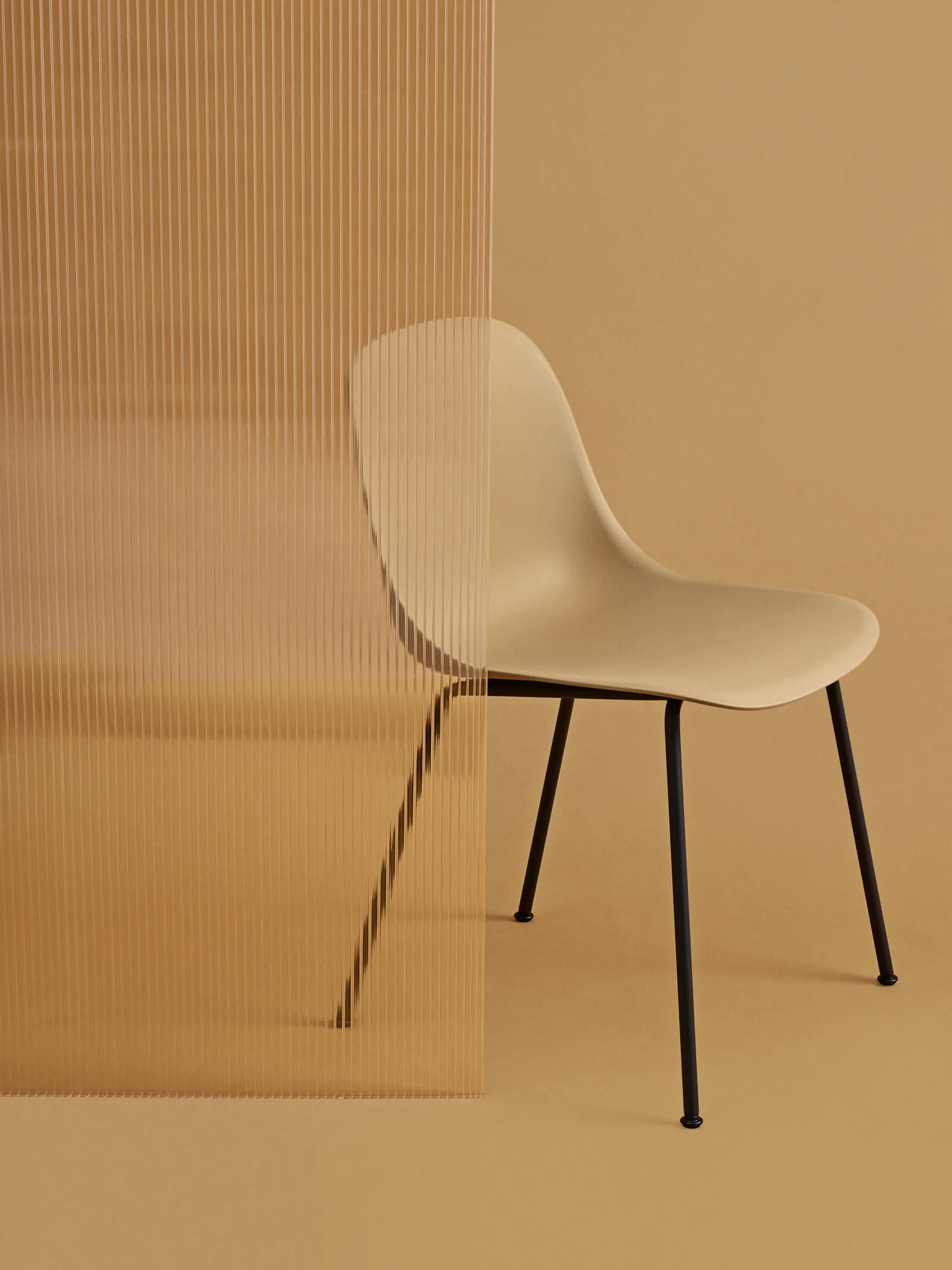 Fiber Side Chair Tube Base in Black & Ochre