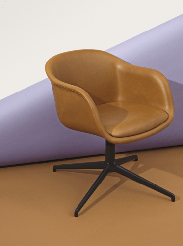 Fiber Conference Armchair Swivel Base in Cognac Refine Leather