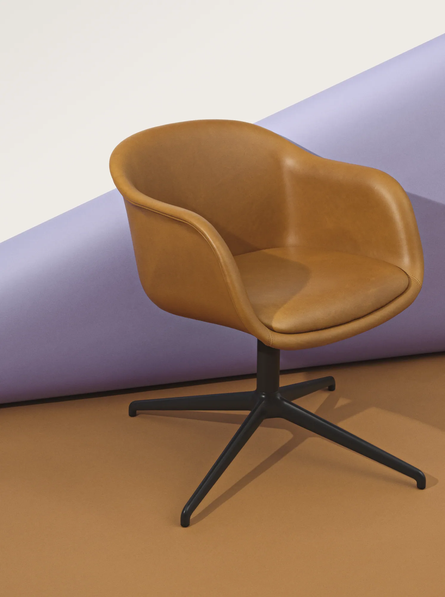 Fiber Conference Armchair Swivel Base in Cognac Refine Leather