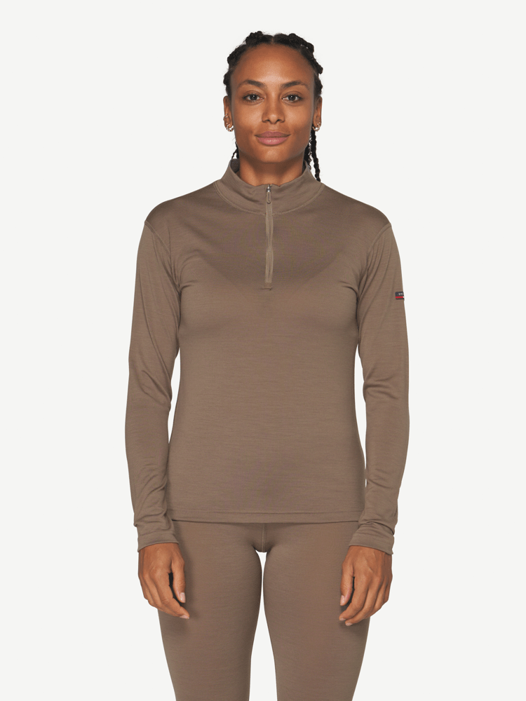 Devold - Breeze Merino 150 Zip Neck Dame - Small - Brun