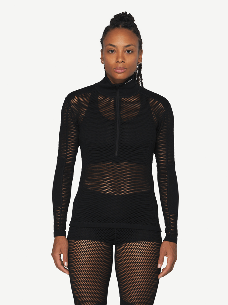 Devold - Wool Mesh Pro Zip Neck Dame - Large - Svart
