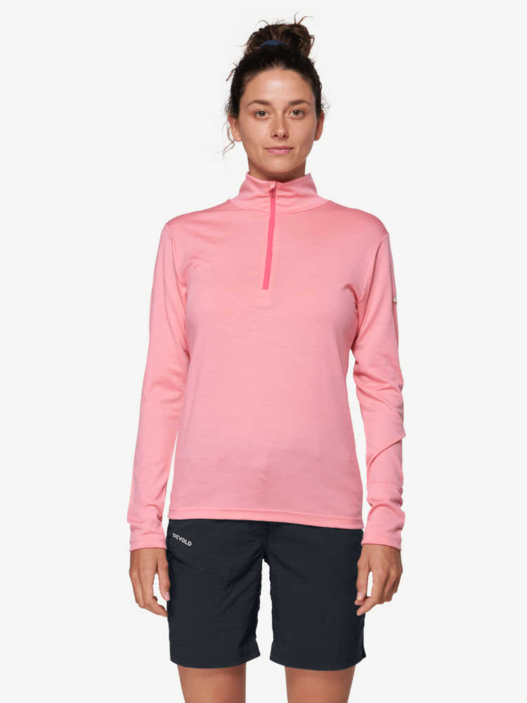 Devold - Breeze Plus Merino 200 Zip Neck Dame - Large - Rosa
