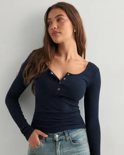 Pieces - Blå - Pckitte Ls Top Noos Bc