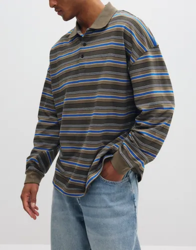 Mads Nørgaard Light Terry Polo Sweat St. Långärmad piké Rutigt/Randigt