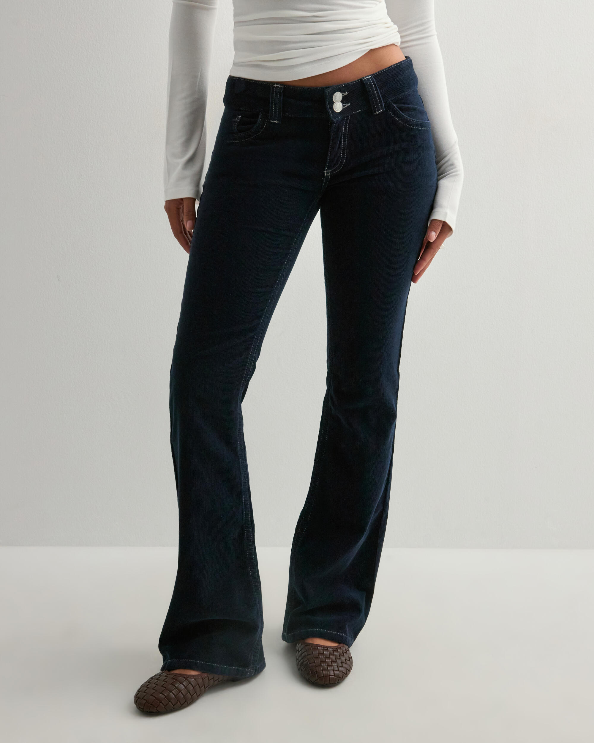 Buy Nelly Low Waist Corduroy Stitch Jeans - Dark Blue | Nelly.com
