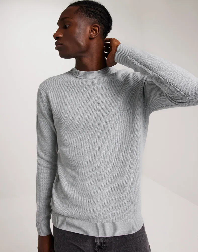 Slhdane Ls Knit Structure Crew Neck Stickade tröjor