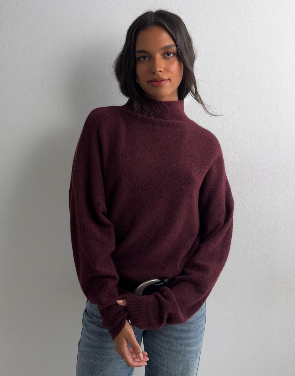 Kjøp Nelly Sleeve Focus Polo Knit Sweater - Burgundy | Nelly.com