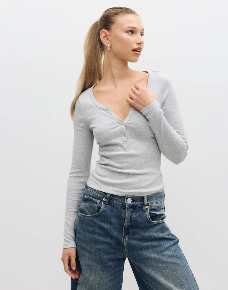 Nelly Perfect Rib Button LS Top t-shirts dam – bild 3