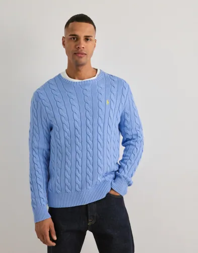 Blå kabelstickad Polo Ralph Lauren tröja med rundhals och broderad logga