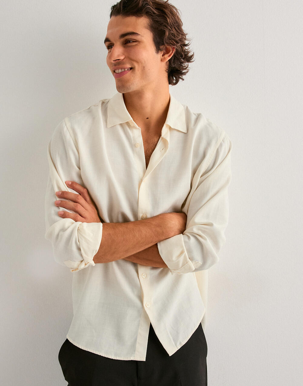 Buy Selected Men SLHRLXCHARLIE TENCEL SLUB LS SHIRT - Egret | NLYMAN