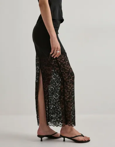 Nelly - Sort - Satin Lace Skirt