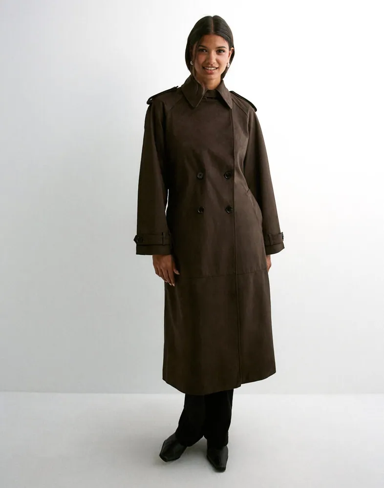 Buy Gina Tricot Faux suede trench coat Dark Brown - Main Image