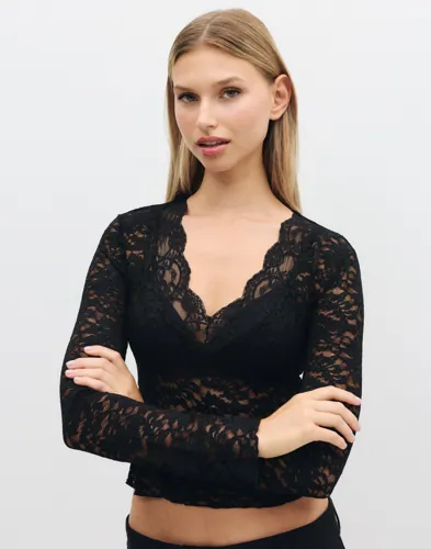 Only - Svart - Onlnikka L/S Lace Top Jrs Noos