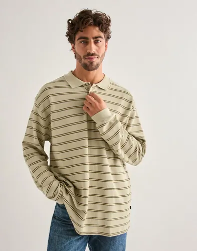 Dr Denim Reno beige långärmad piké för herr med krage och knappar