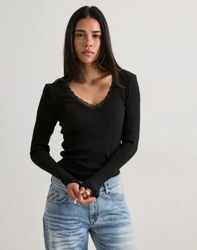Only - Svart - Onlsara Sharai L/S V-Neck Top Jrs N