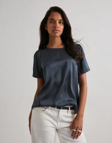 Pieces - Blå - Pcjessa Ss O-Neck Top Wvn Noos Bc