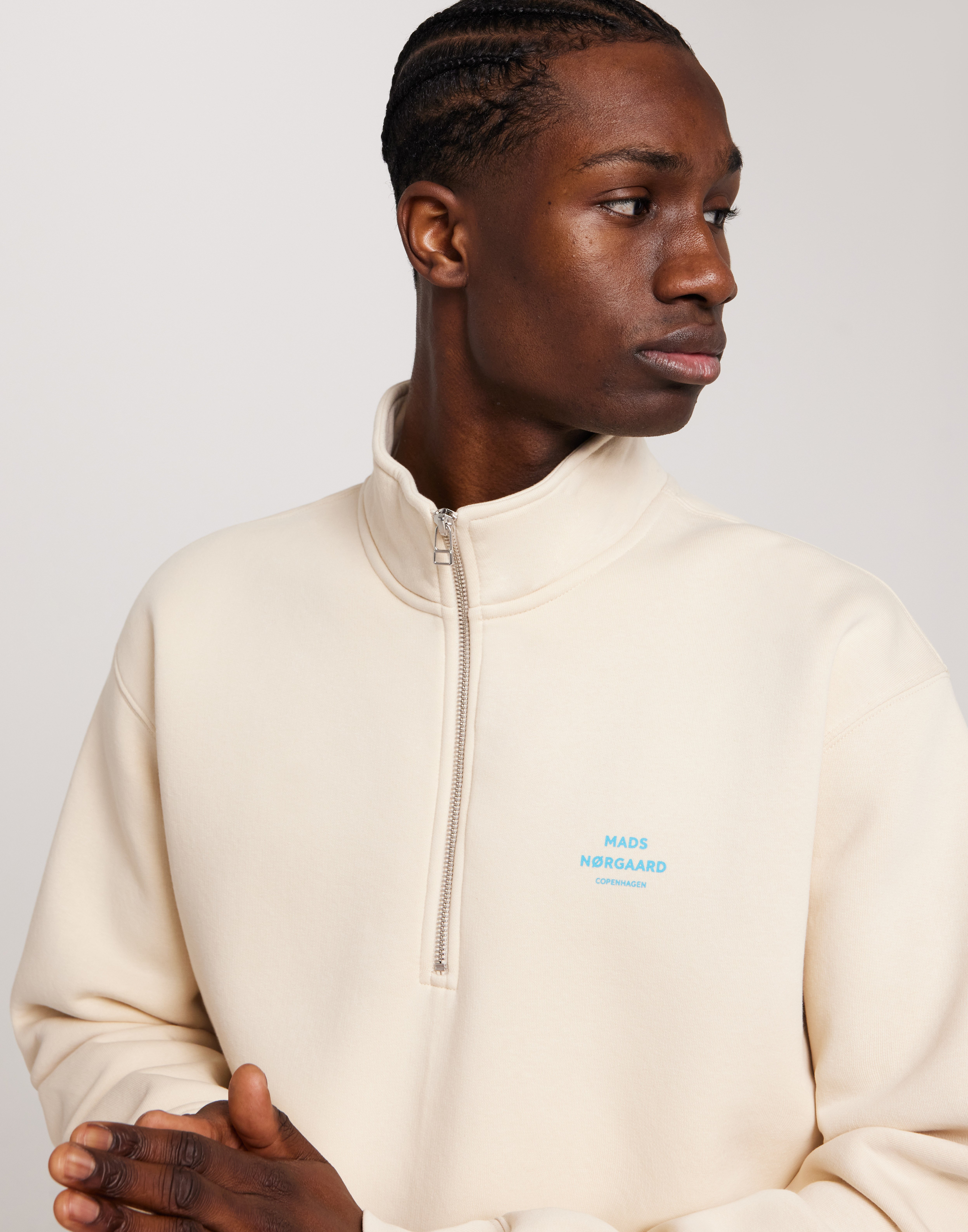 Mads Nørgaard Standard Half Zip Logo Sweat Half zip Beige