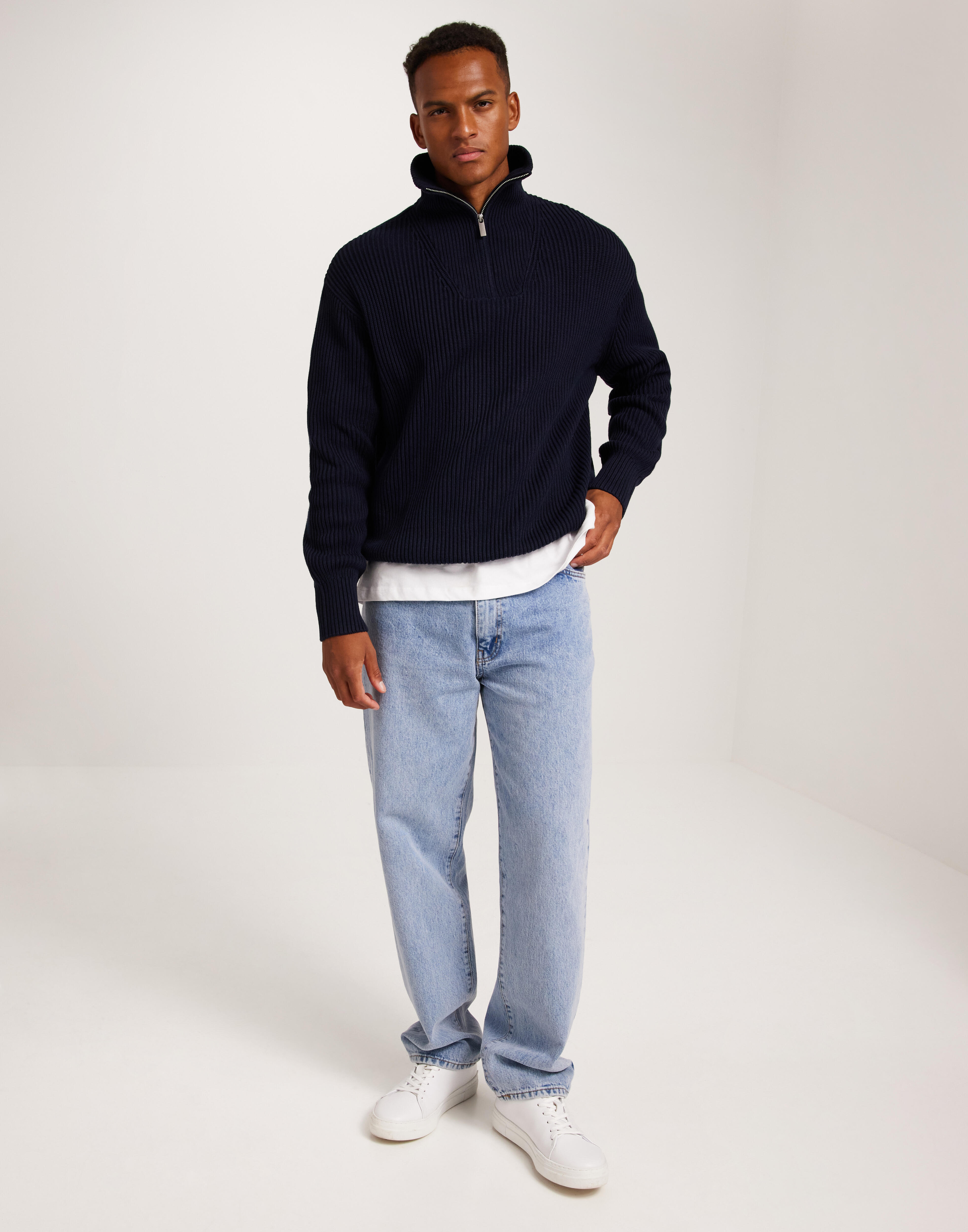 Buy Selected Men SLHDRY LS KNIT RELAXED HALF ZIP - Sky Captain