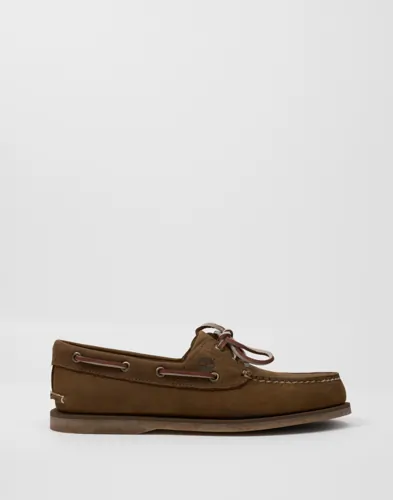Timberland brun båtsko i läder med snörning och gummisula