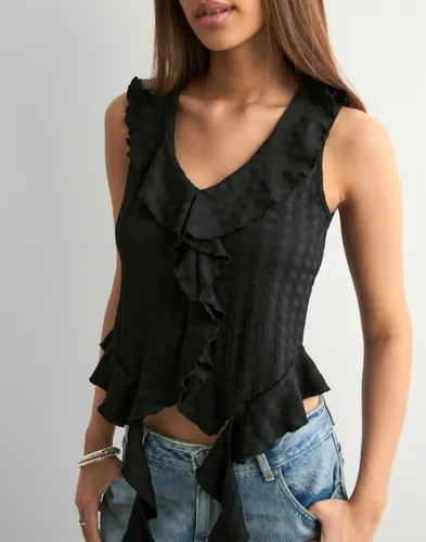 Vero Moda - Sort - Vmida Sl Frill Top Jrs Ga