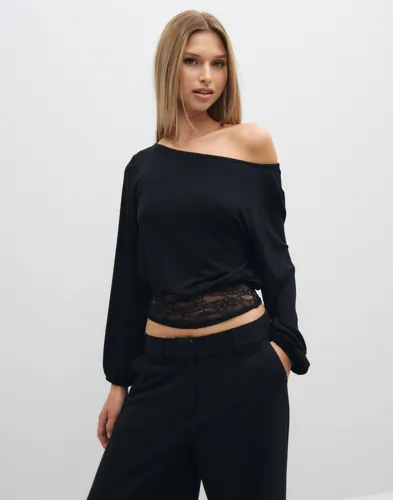 Nelly - Svart - Waist Focus Lace Top