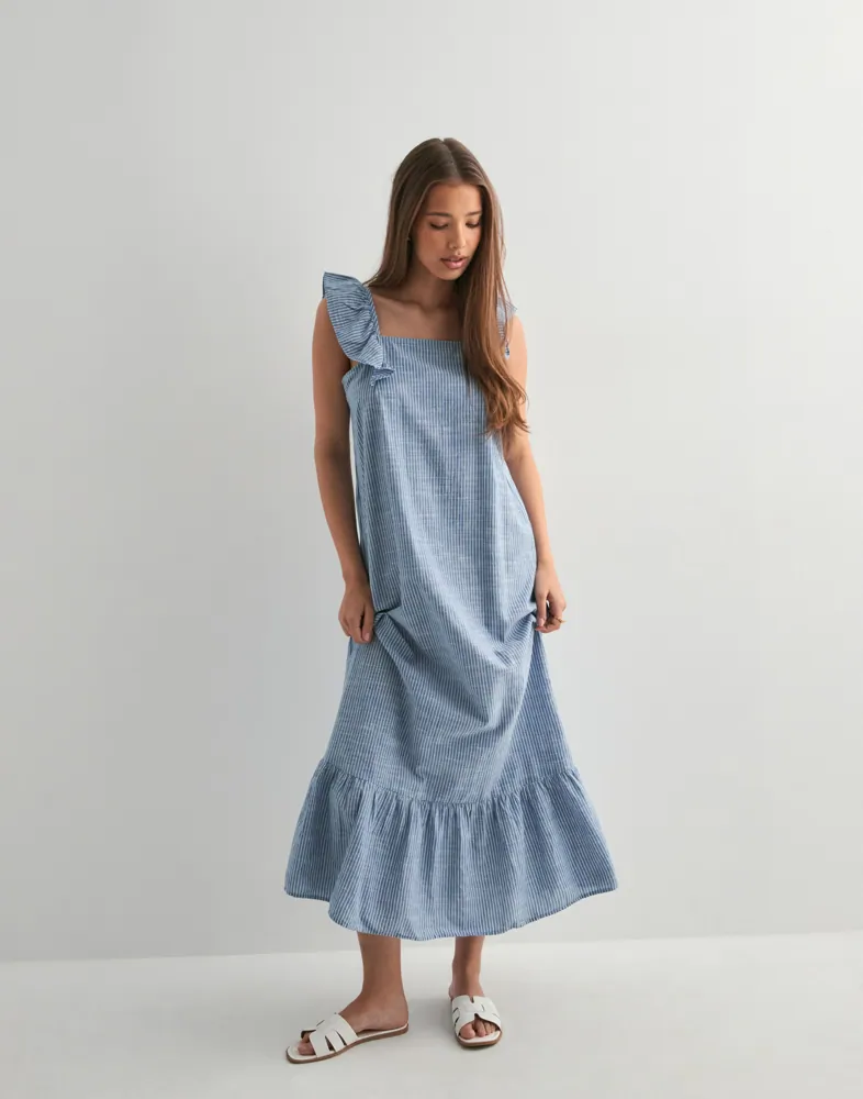 Pieces - Blå - Pcapia Sl Square Neck Ankle Dress M 1