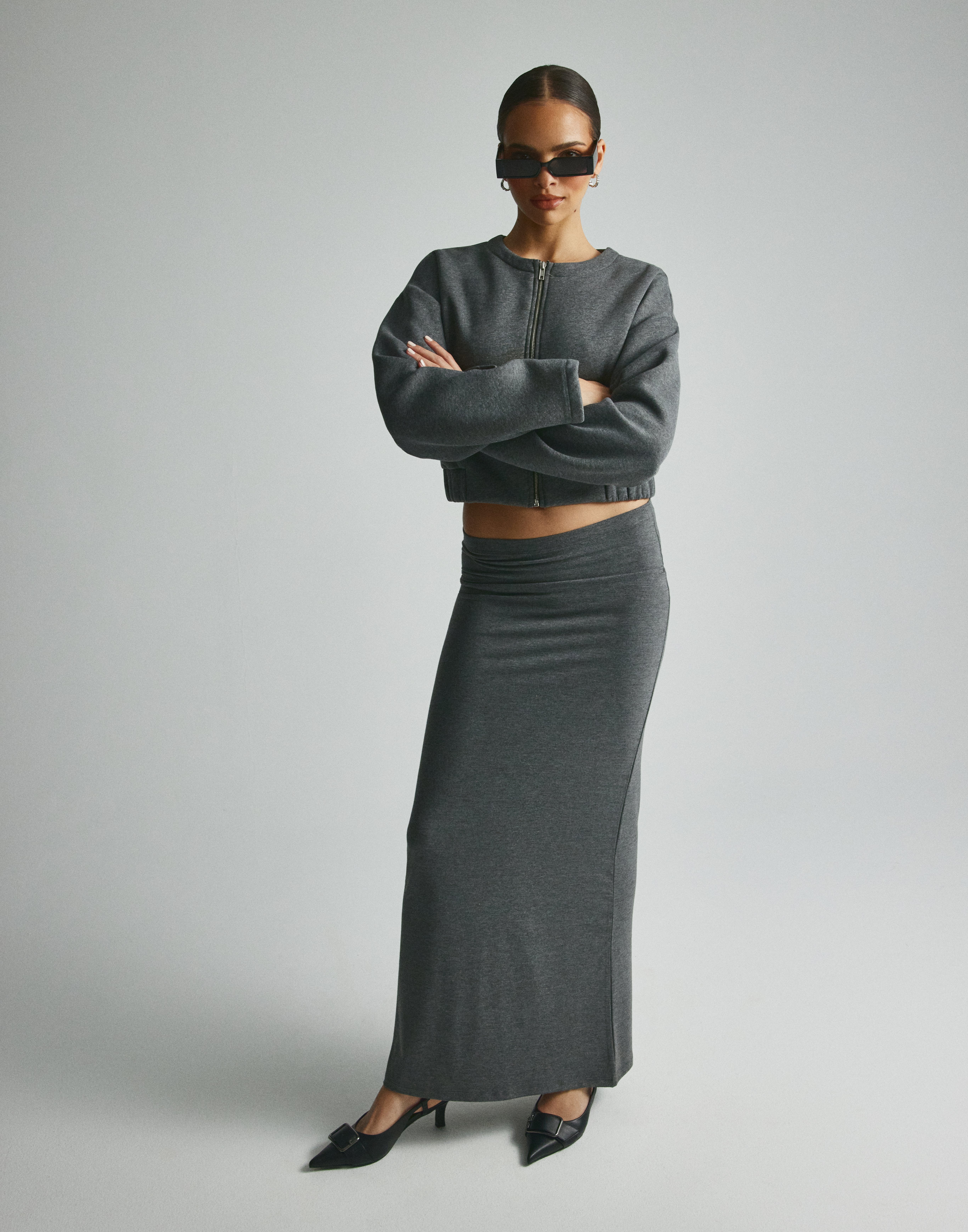 スカート musinsastandardwoman Women's CP Maxi Skirt Dark Grey MWDKS10 Maxi Skirt Brushed Back Women's Long Skirt Elastic Waist