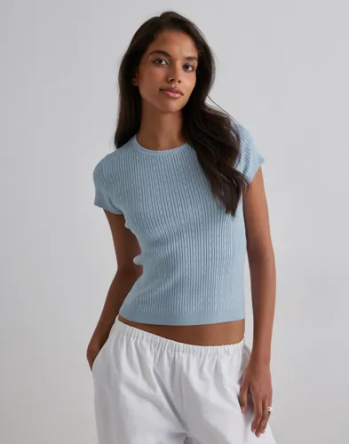 Vero Moda - Blå - Vmsilje C/S O-Neck Pointelle Pull N