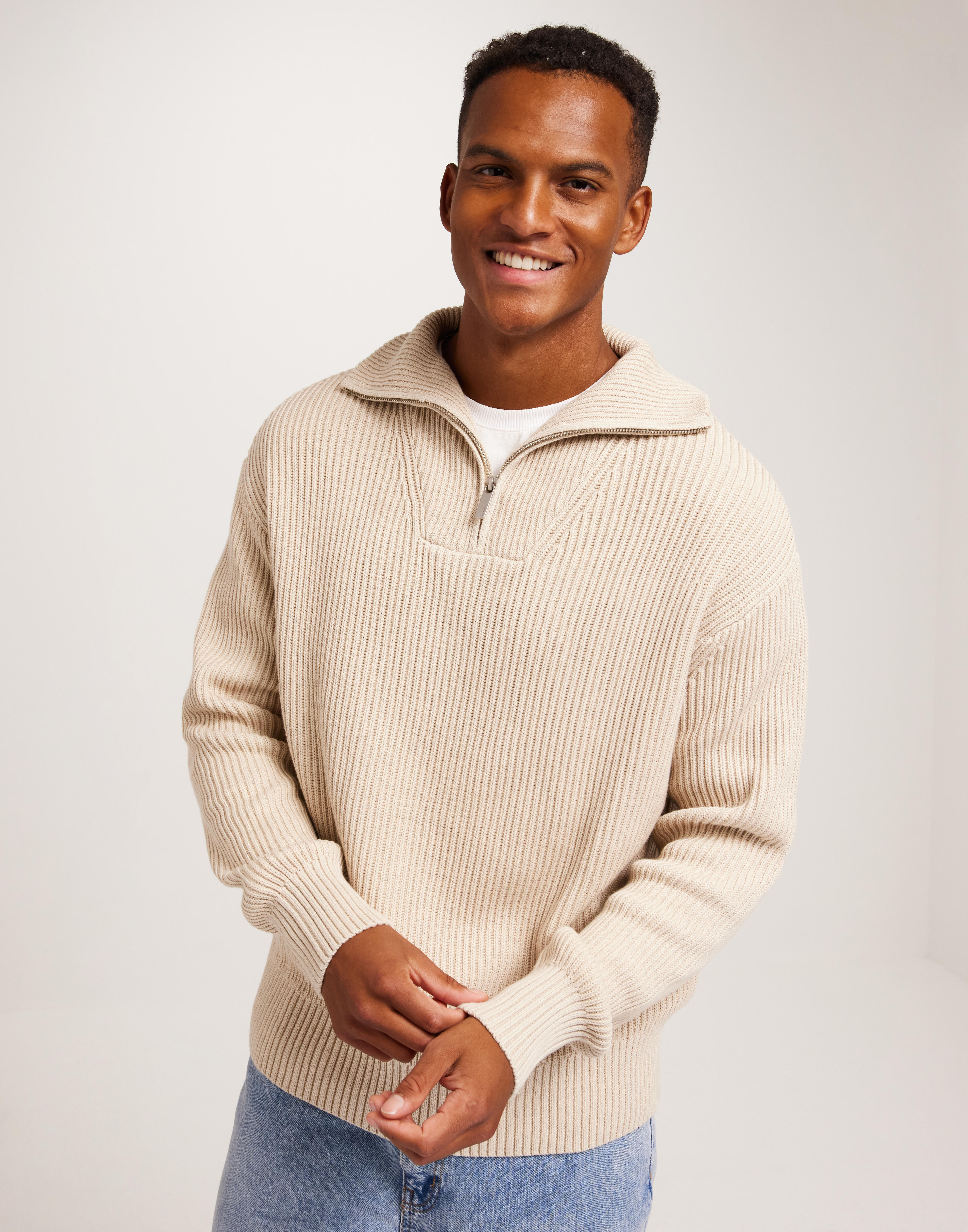 Buy Selected Men SLHDRY LS KNIT RELAXED HALF ZIP - Oatmeal | NLYMAN