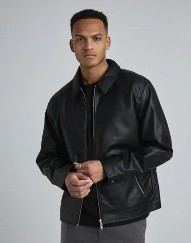 Jack & Jones svart PU-jacka med dragkedja och två framfickor