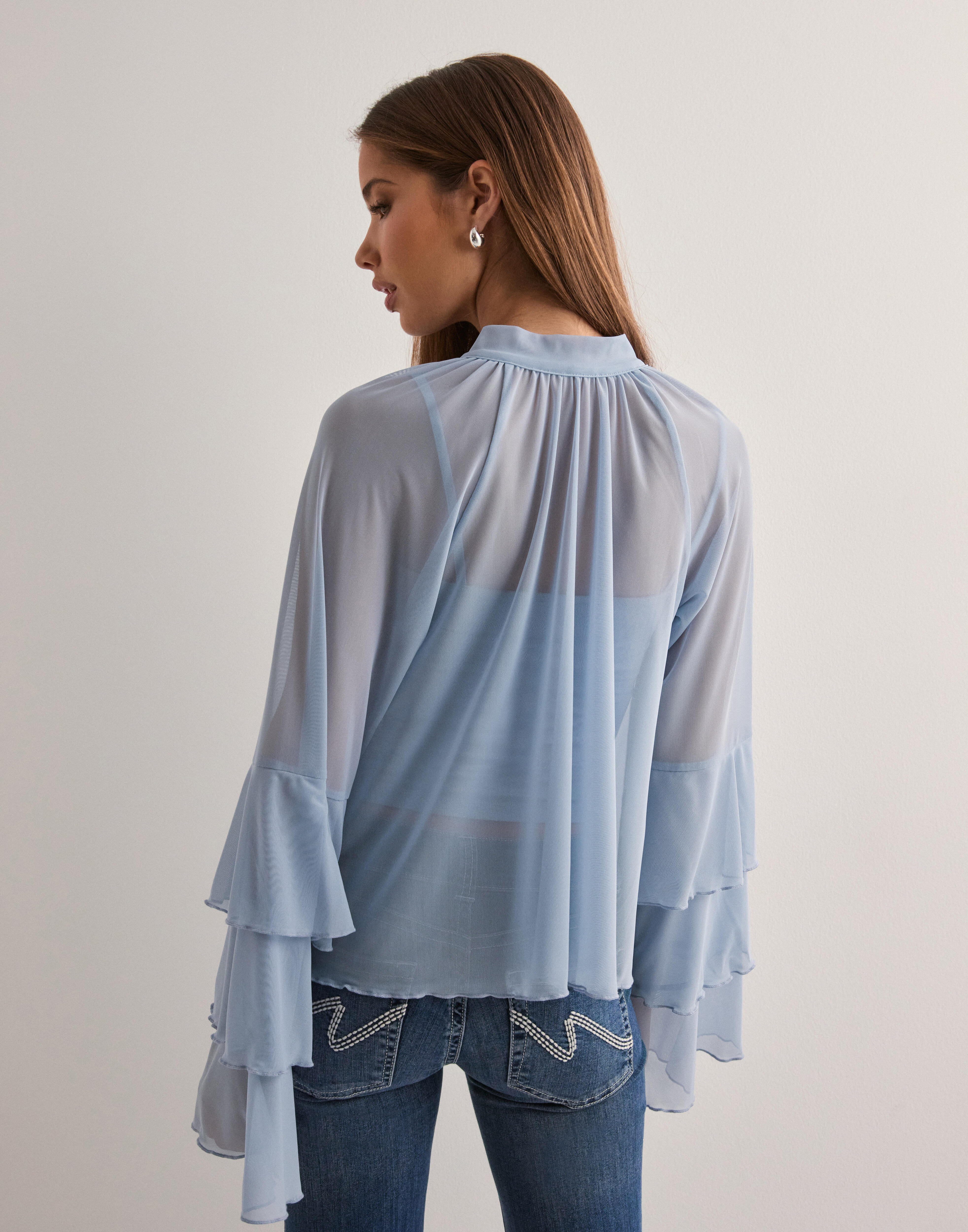 Buy Nelly Frill Mesh Blouse - Light Blue | Nelly.com