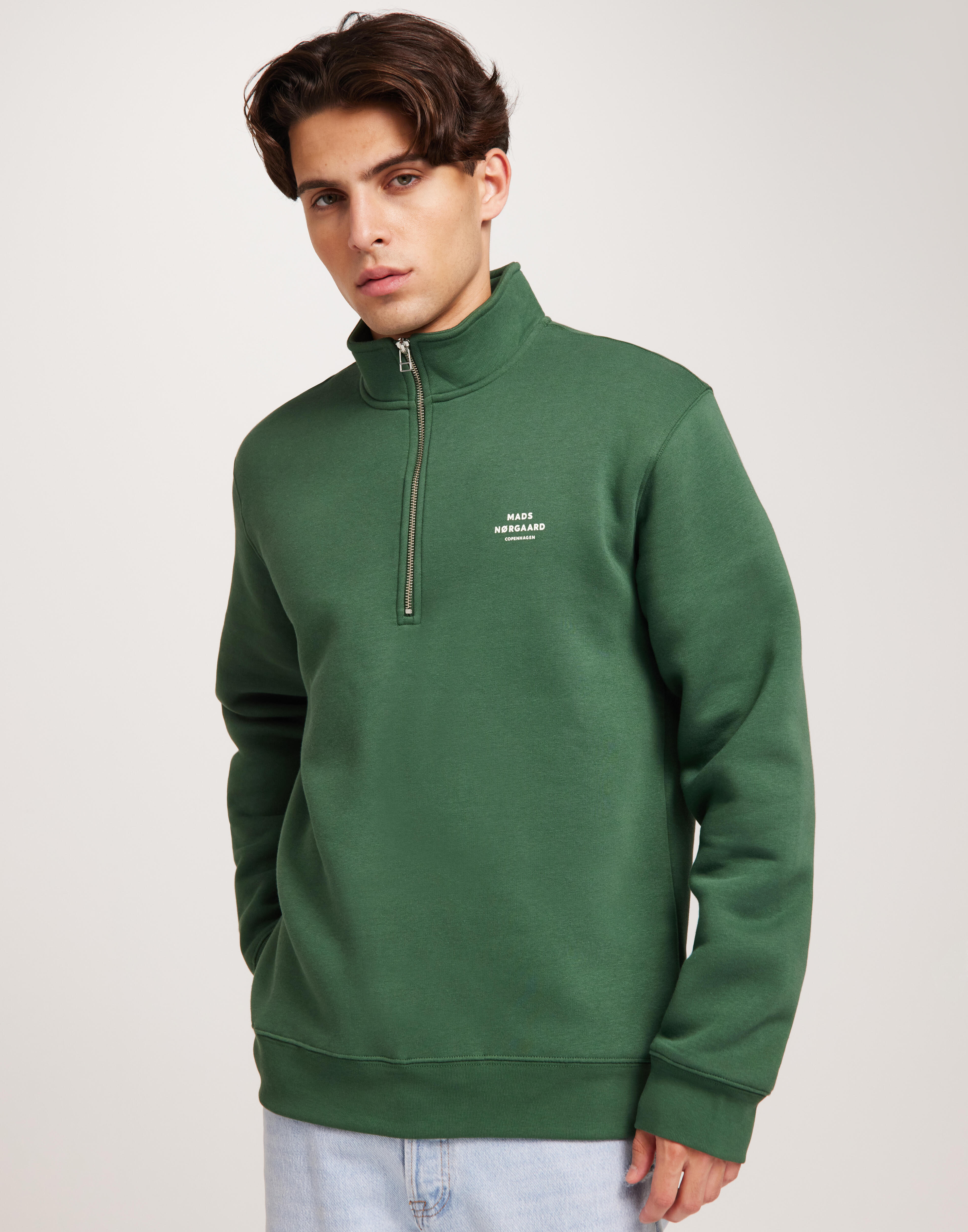 Buy Mads Nørgaard Standard Half Zip Logo Sweat - Duck Green | NLYMAN