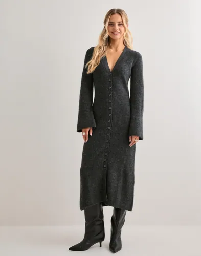 Vero Moda - Grå - Vmfia Ls V-Neck Calf Dress Sb