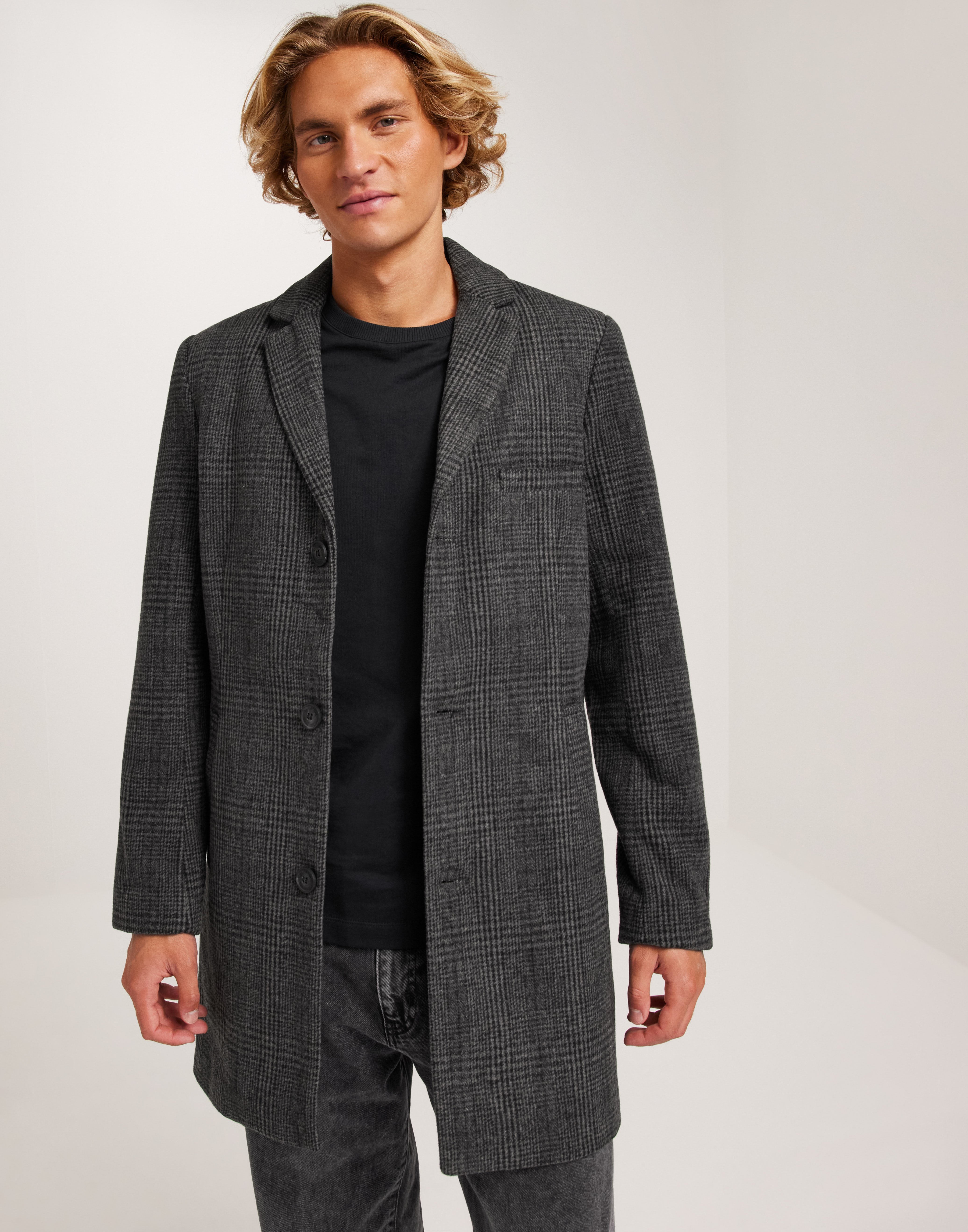 Buy Only Sons ONSJAYLON CHECK WOOL COAT OTW Black Grey Pinstripe Check NLYMAN