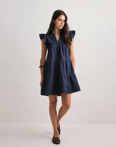 ONLY Onlshania S/L Frill Short Dnm Dress skjortklänningar dam – bild 2