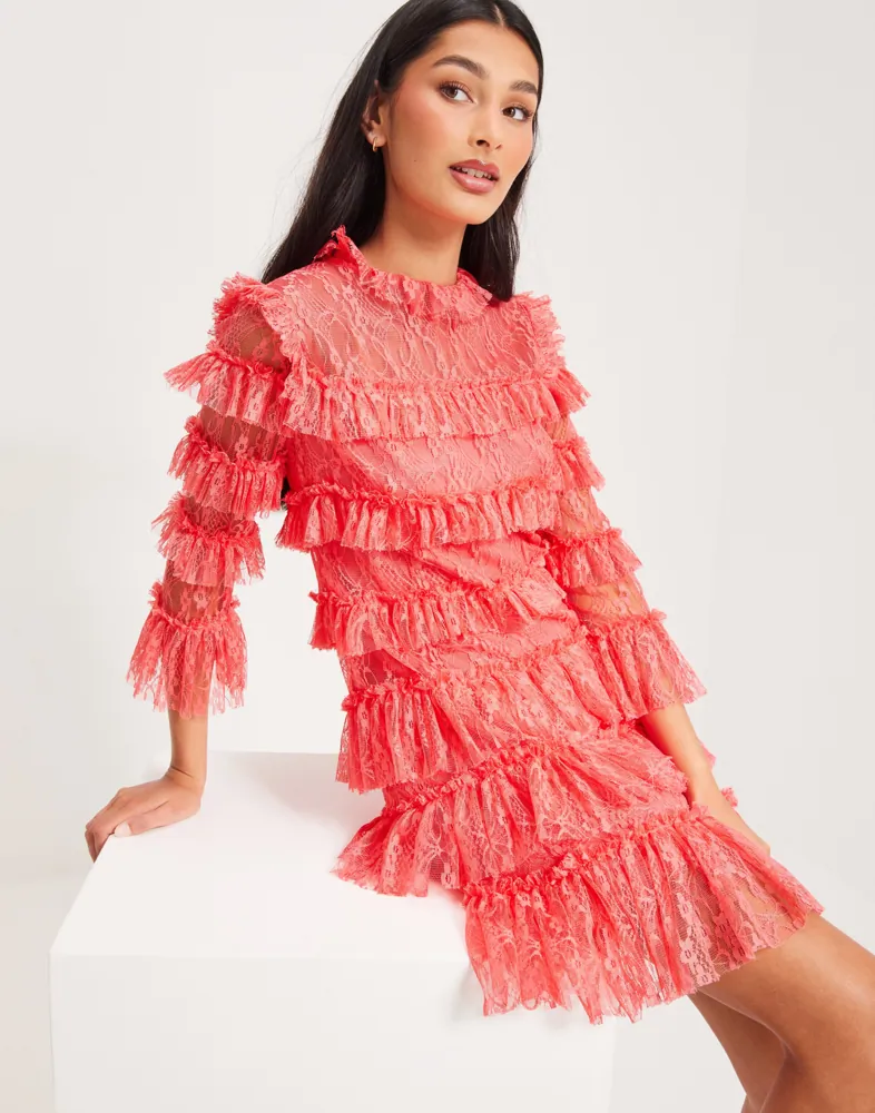 Buy Malina Carmine frill mini lace dress - Coral | Nelly.com